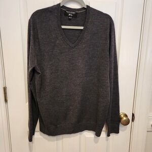 Wool Banana Republic 100% Merino Wool V-neck Sweater Size L Gray Soft‎ Preppy